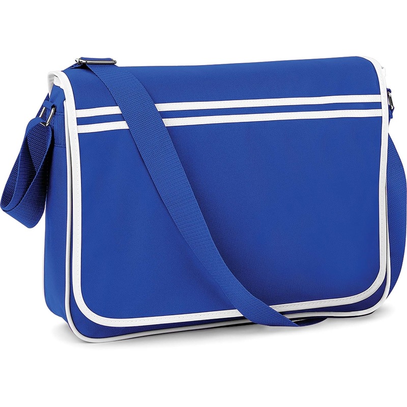 Bagbase Retro Schoudertas/aktetas - blauw/wit - 40 x 30 x 10 cm