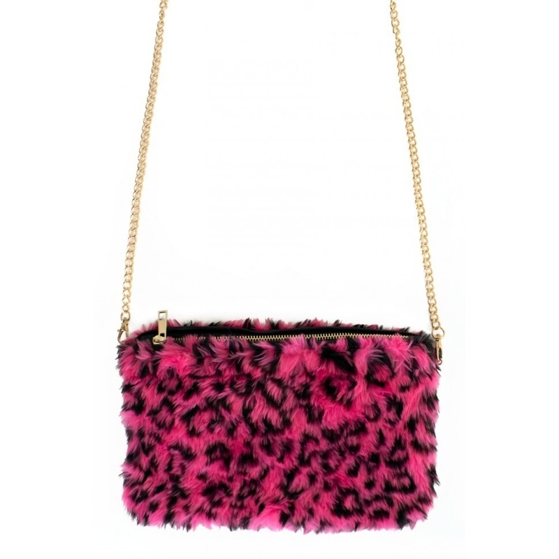 Pluche handtas roze panterprint nepbont - carnaval/foute party