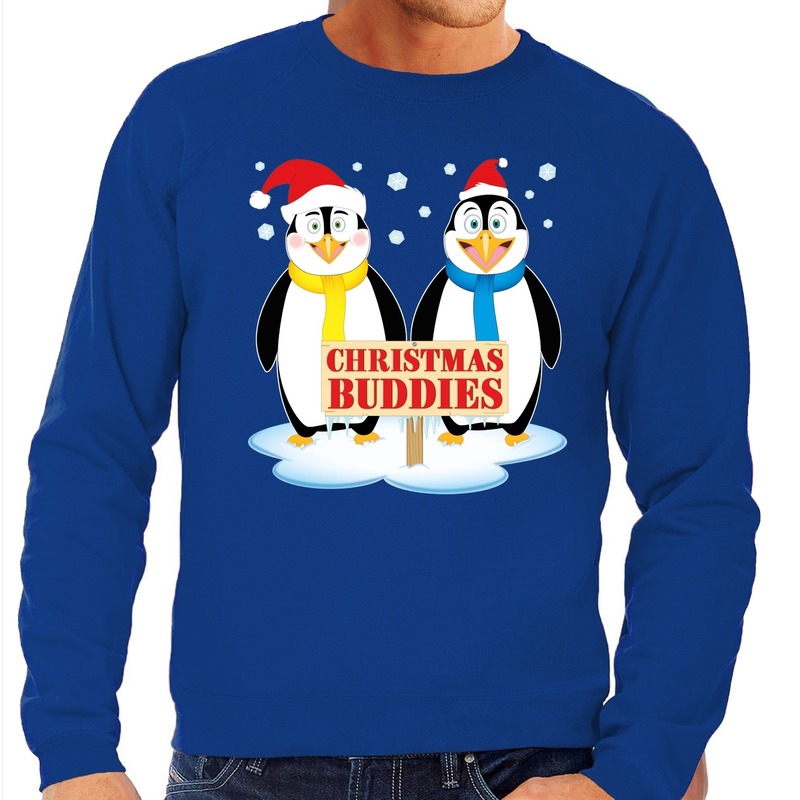 Foute kersttrui / sweater - pinguin vriendjes - blauw - voor heren - Kersttruien