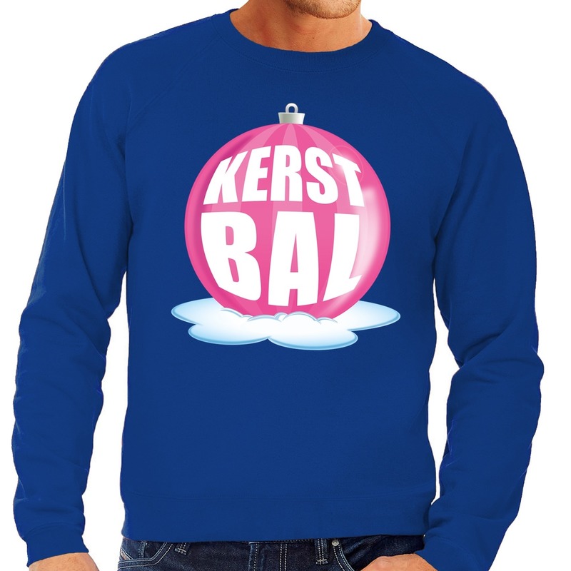 Foute kersttrui kerstbal roze - sweater - blauw - voor heren - kerstballen trui