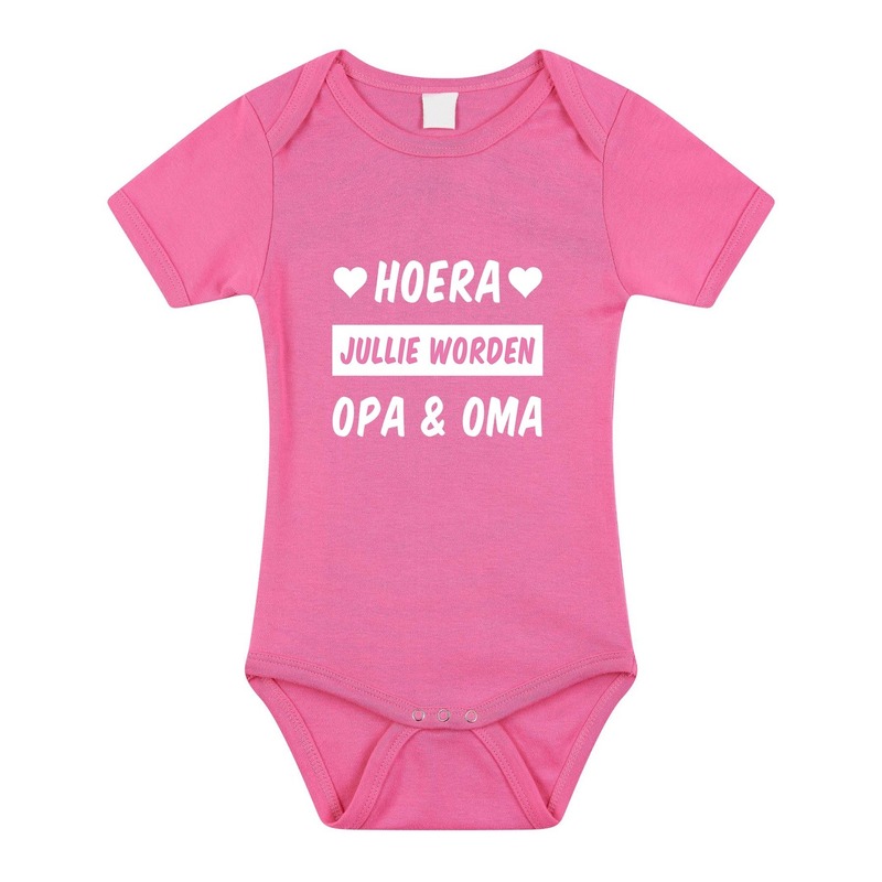Hoera jullie worden opa en oma cadeau baby rompertje roze meisj