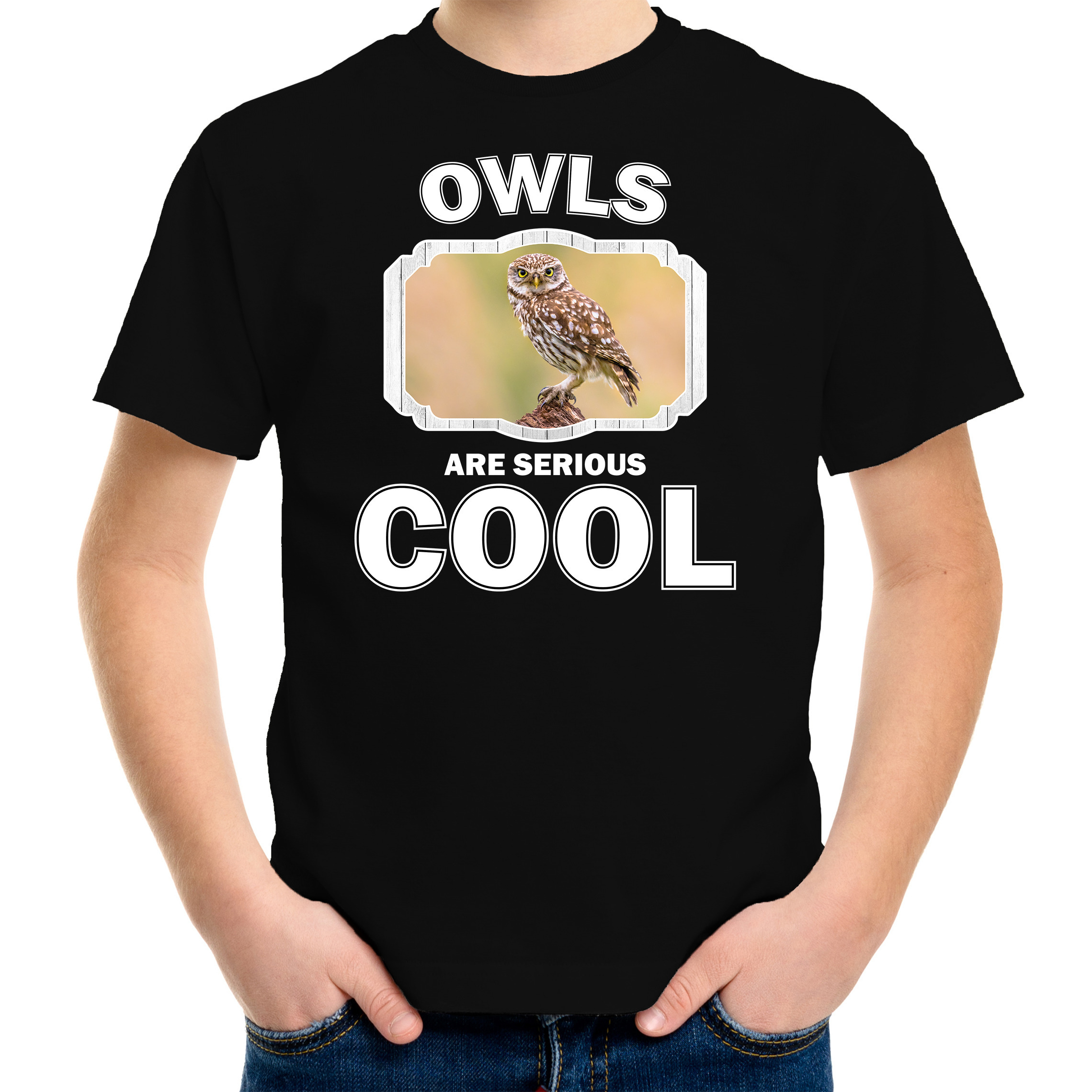 Dieren steenuil t-shirt zwart kinderen - owls are cool shirt jongens en meisjes