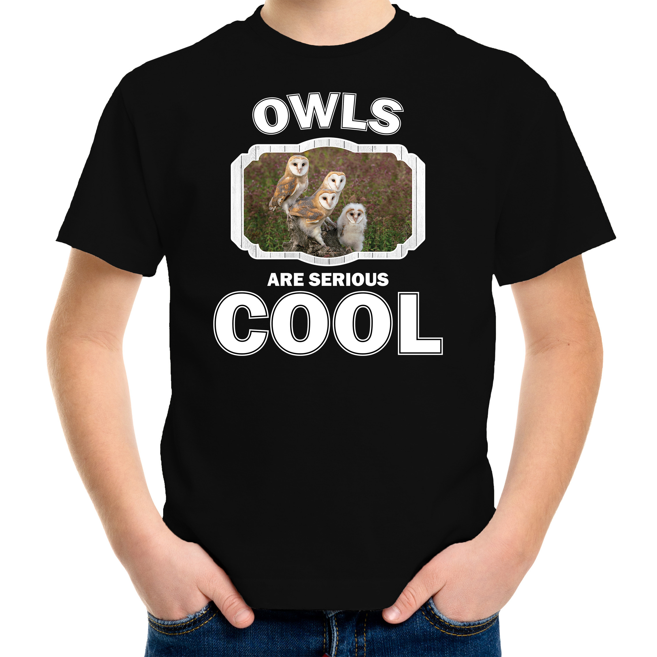 Dieren kerkuil t-shirt zwart kinderen - owls are cool shirt jongens en meisjes