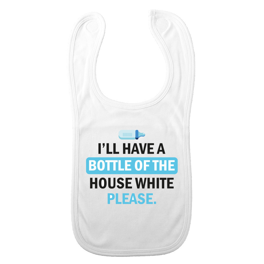 Baby slabbetje - blauw - bottle of the house white - kraam cadeau - slab/morsdoek