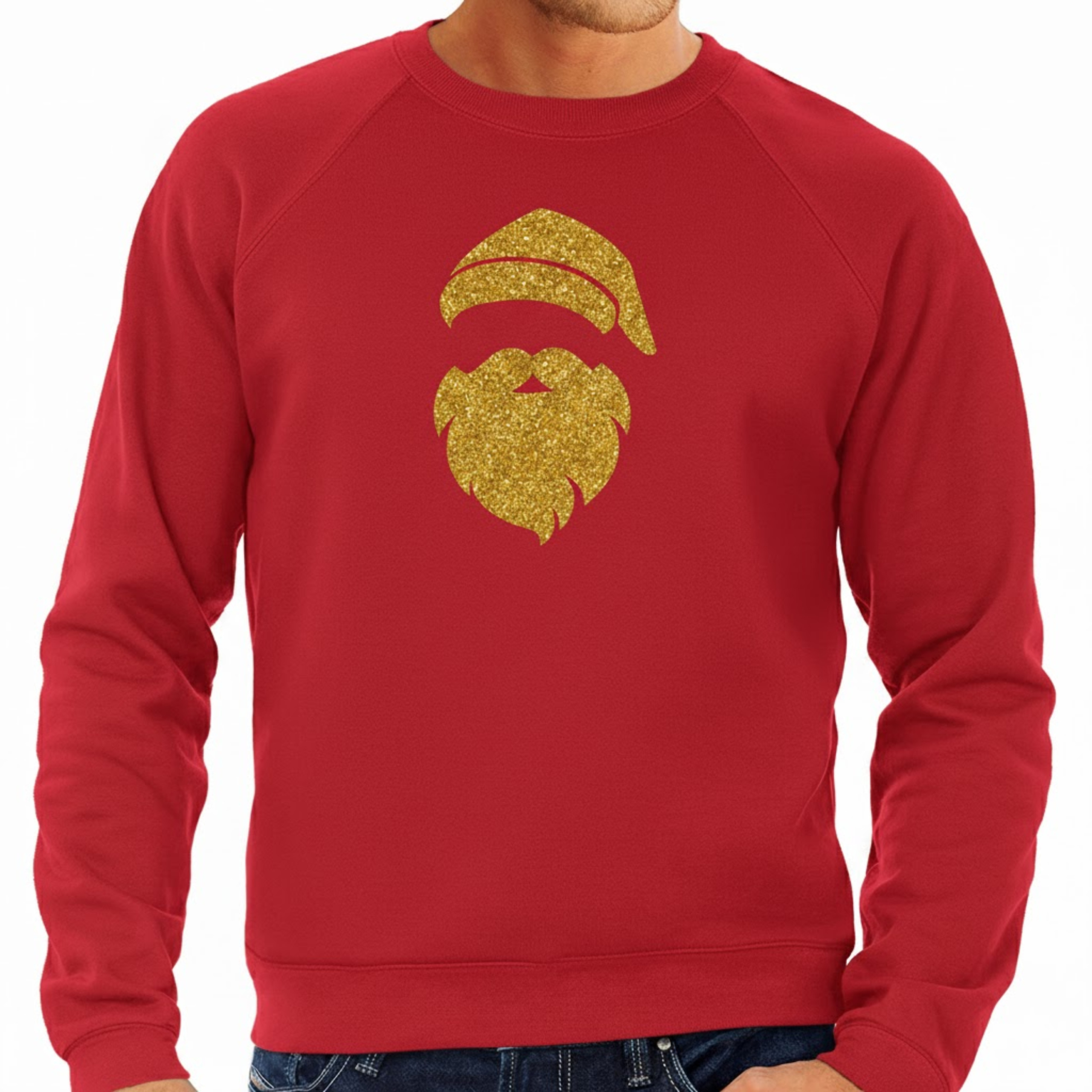 Kersttrui / sweater voor heren - Kerstman - glitter goud - rood - kerstborrel kantoor