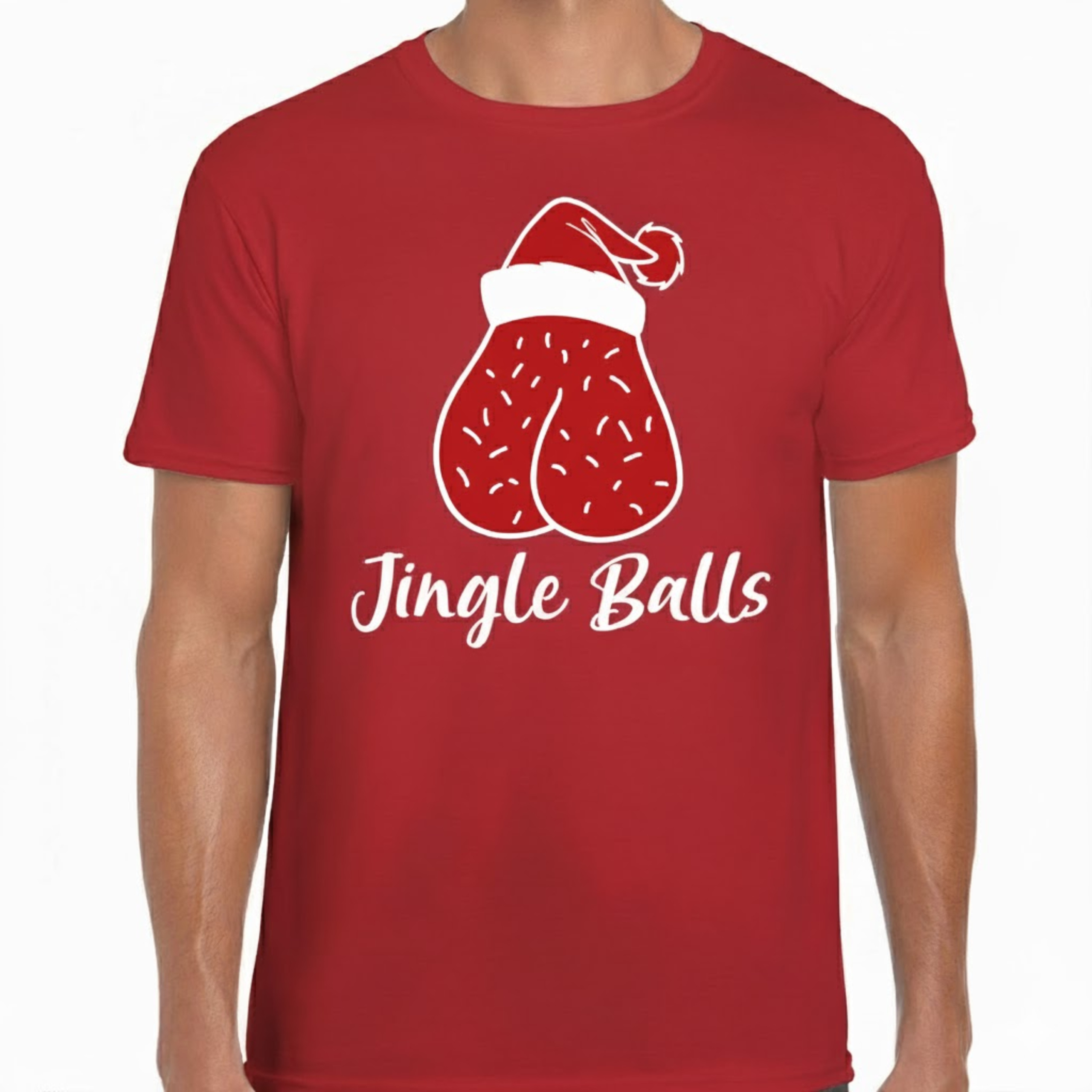 Foute humor Kerst T-shirt voor heren - jingle balls - rood - kerstmuts