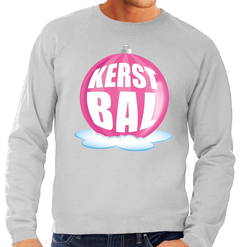 Foute kersttrui kerstbal roze - sweater - grijs - voor heren - kerstballen trui