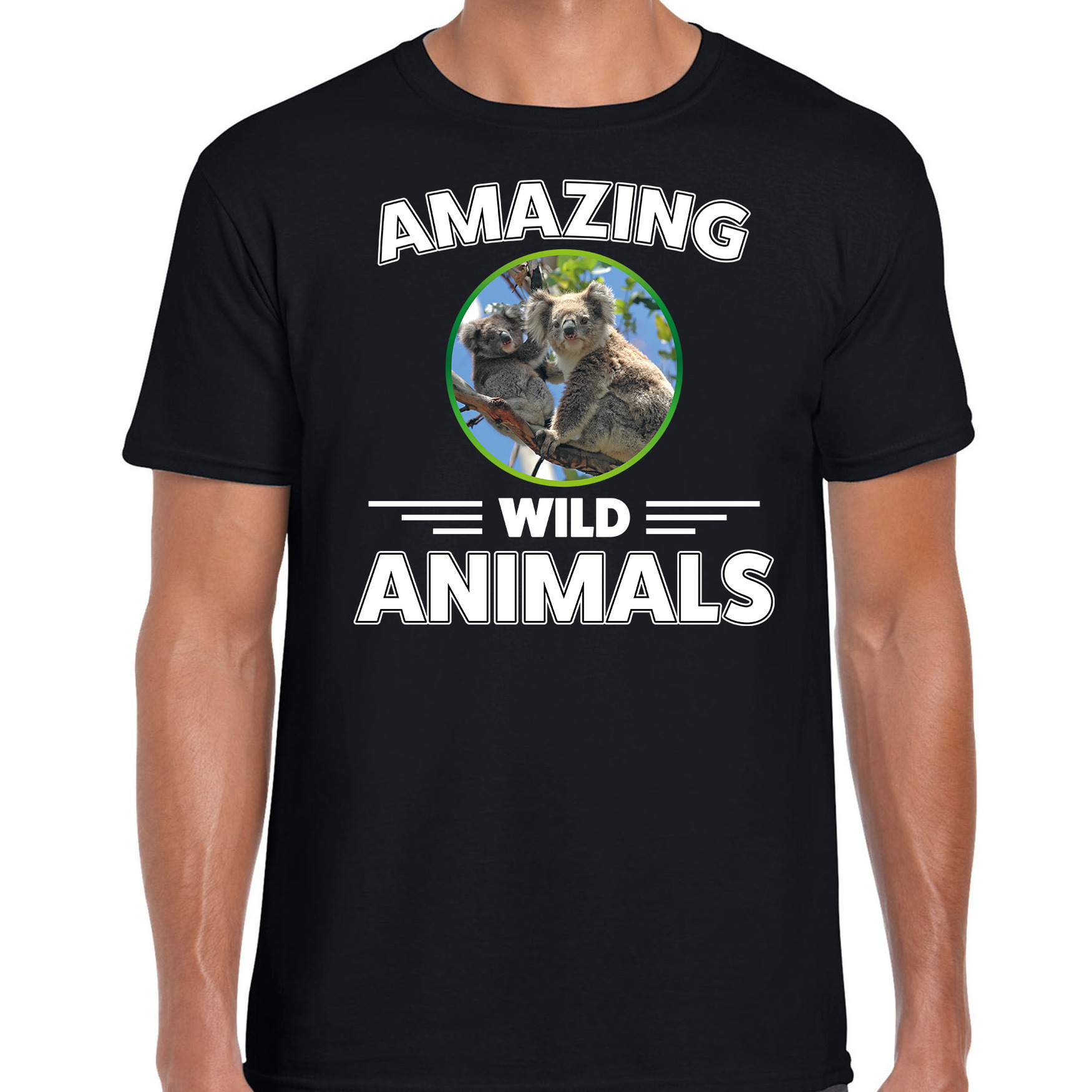 T-shirt koalaberen amazing wild animals / dieren zwart voor heren