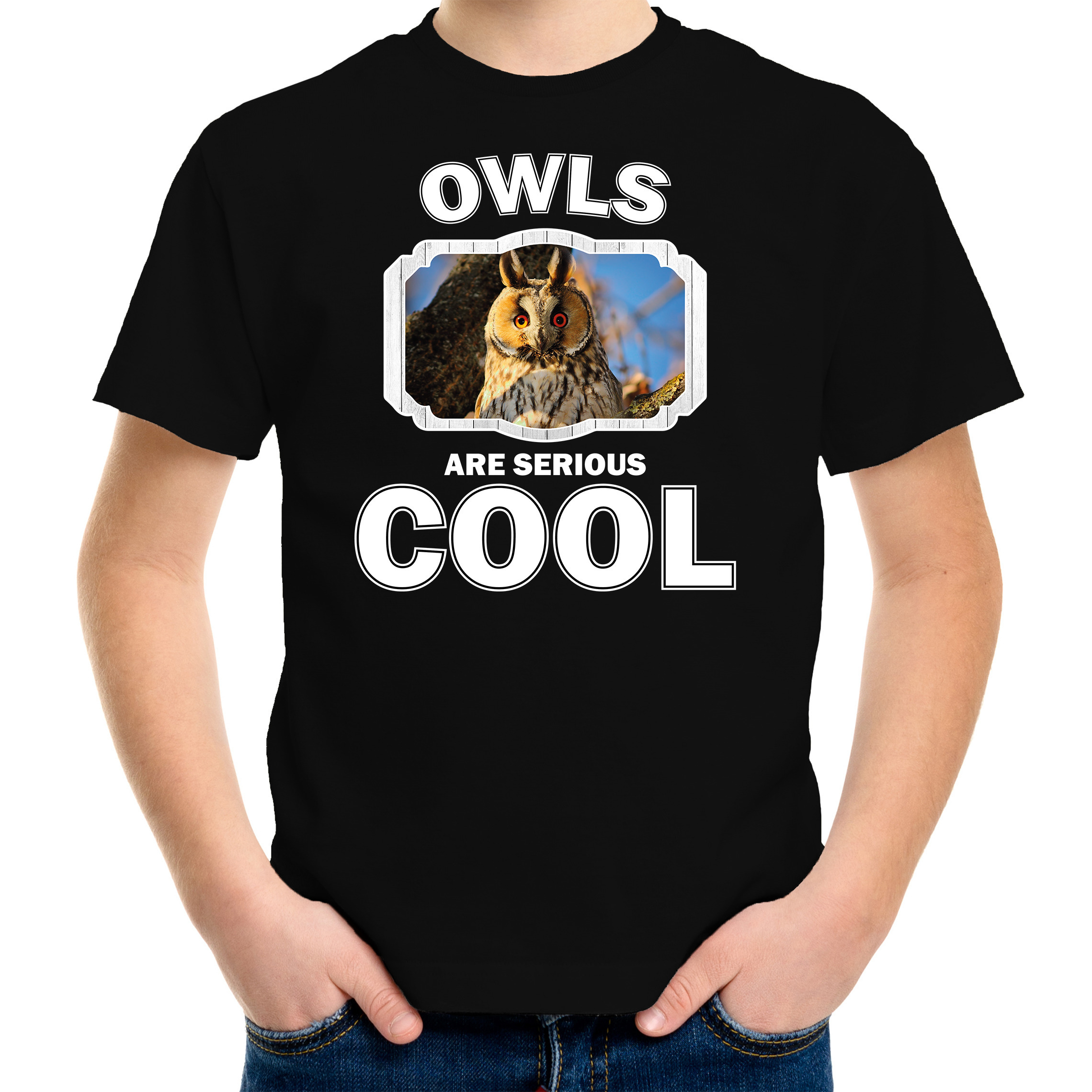 Dieren ransuil t-shirt zwart kinderen - owls are cool shirt jongens en meisjes