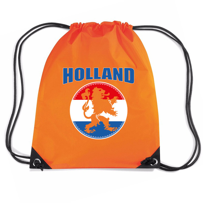 Holland oranje leeuw voetbal - rugzakje / sporttas - met rijgkoord - oranje