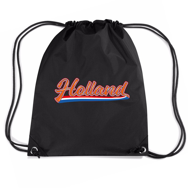 Holland wimpel met Nederlandse vlag voetbal rugzakje / sporttas met rijgkoord zwart