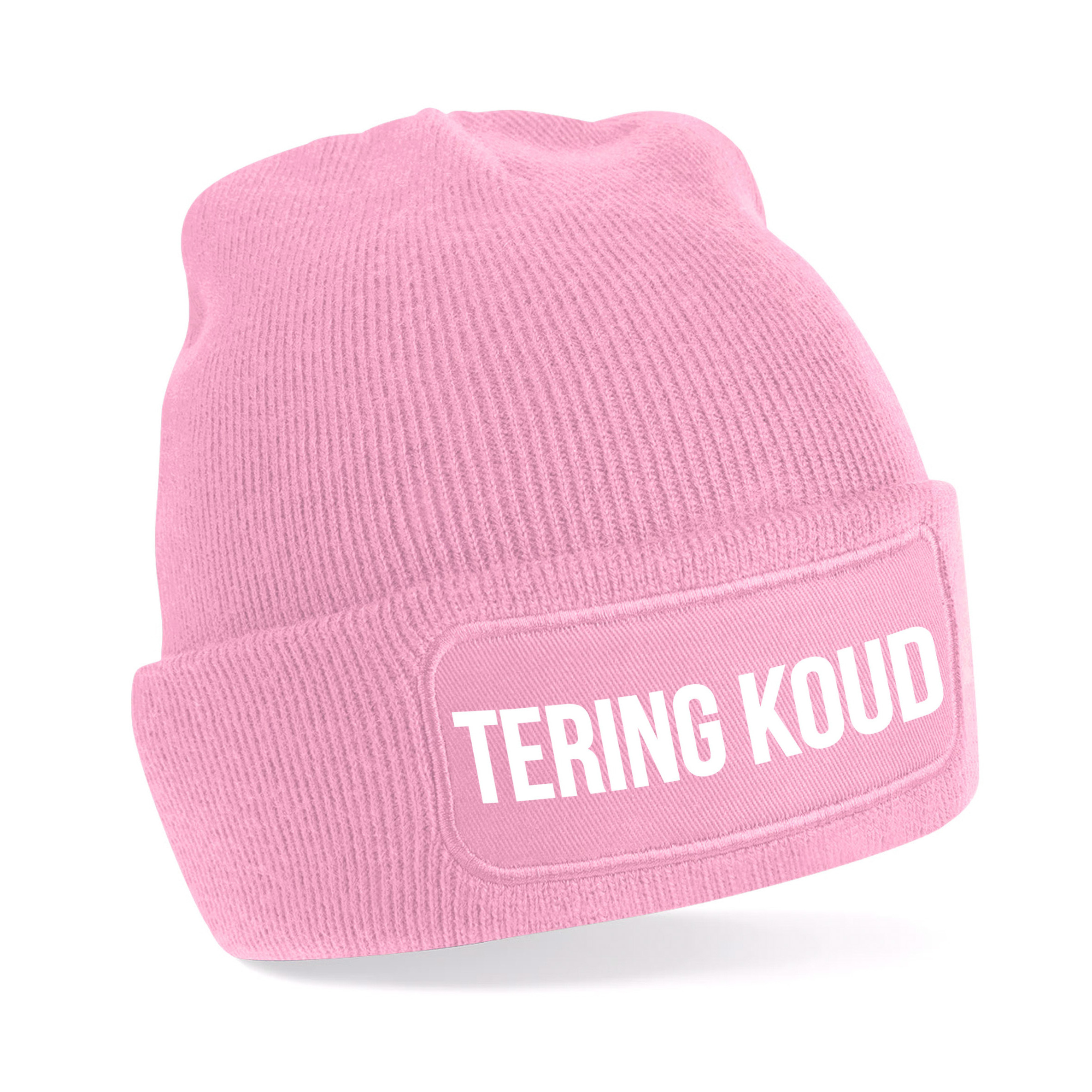 Muts met tekst - Tering Koud - unisex - one size - roze - wintermuts - apres-ski muts