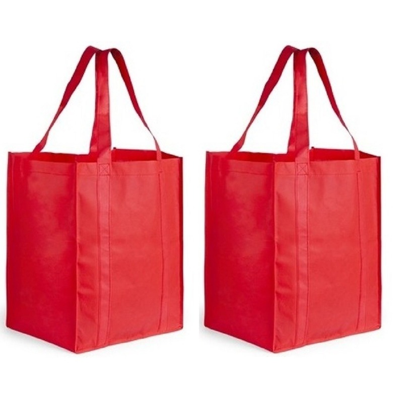 Boodschappen tas/shopper BIGGY - 2x - rood - 38 x 33 x 25 cm - Stevige boodschappentassen/shopper ba