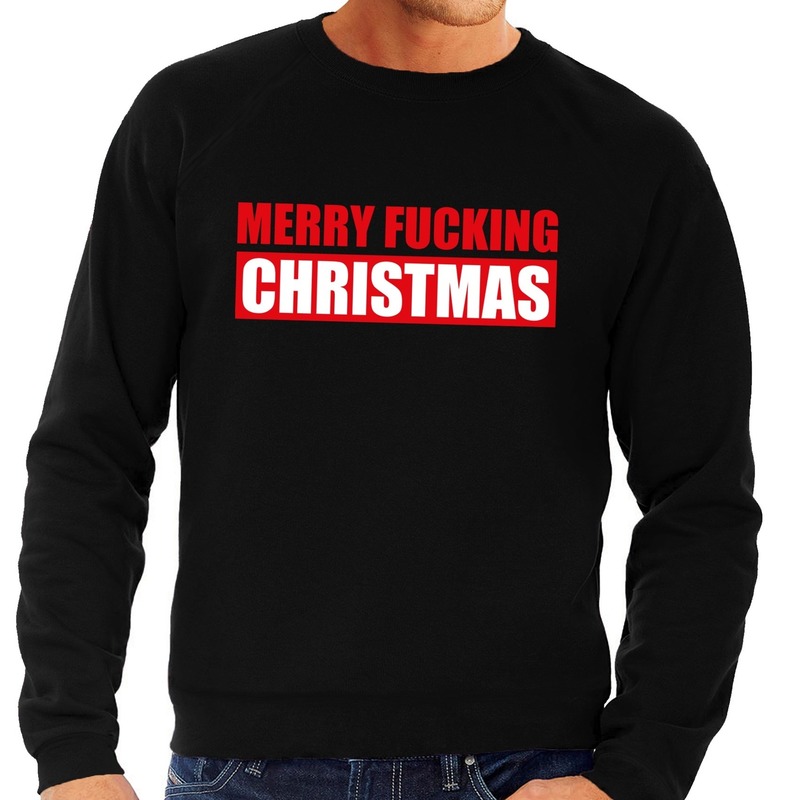 Foute kersttrui - sweater - Merry Fucking Christmas - zwart - voor heren - Kersttruien - kleding