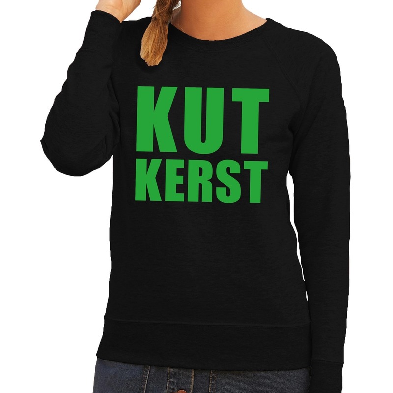 Bellatio Decorations Foute kersttrui - sweater - Kut Kerst tekst - zwart - voor dames - Kersttruien