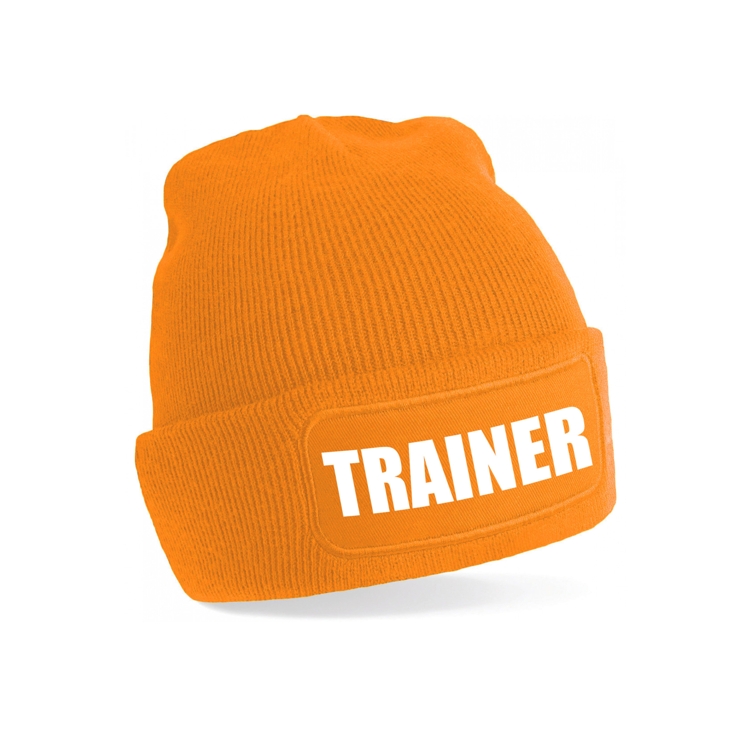 Muts tekst trainer - oranje - voor volwassenen - Cadeau trainer / coach - wintermutsen
