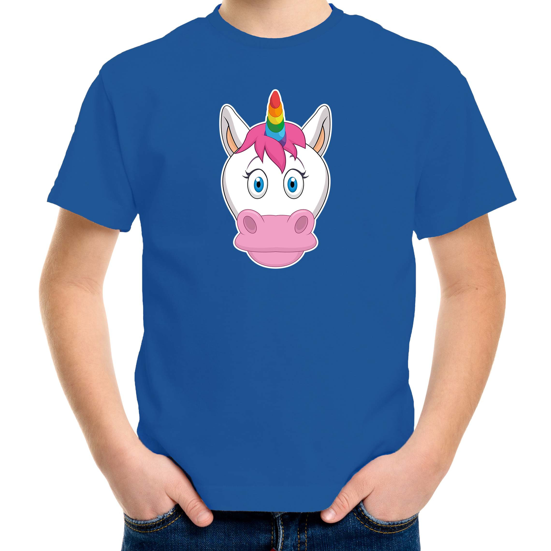 Cartoon eenhoorn t-shirt blauw voor jongens en meisjes - Cartoon dieren t-shirts kinderen
