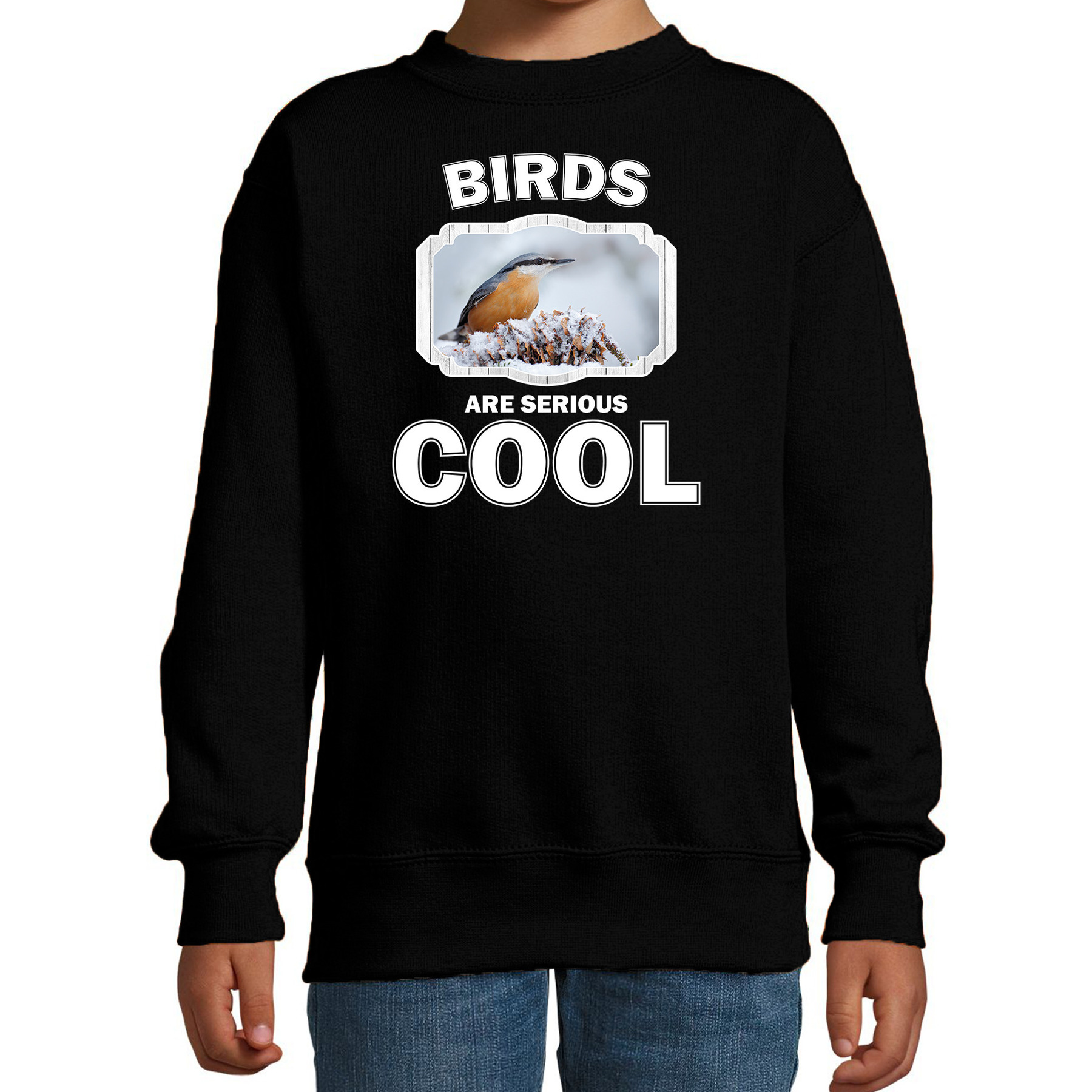 Dieren boomklever vogel sweater zwart kinderen - birds are cool trui jongens en meisjes