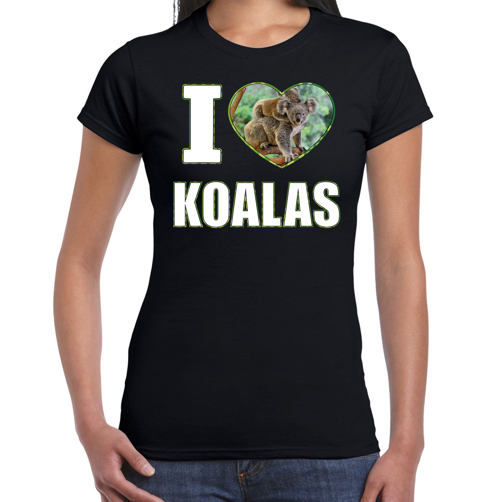 I love koalas t-shirt met dieren foto van een koala zwart voor dames