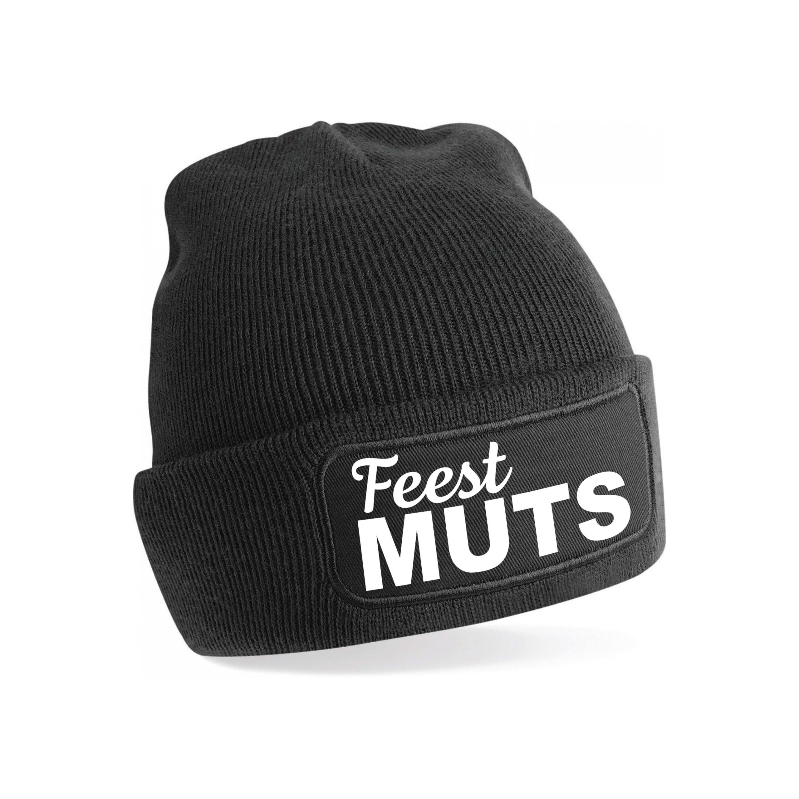 Apres ski muts voor volwassene - feest muts - zwart - foute wintersport beanie