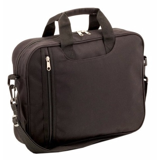 Aktetas met schouderband - zwart - 2-vaks - 37 x 29 cm - laptoptas - polyester