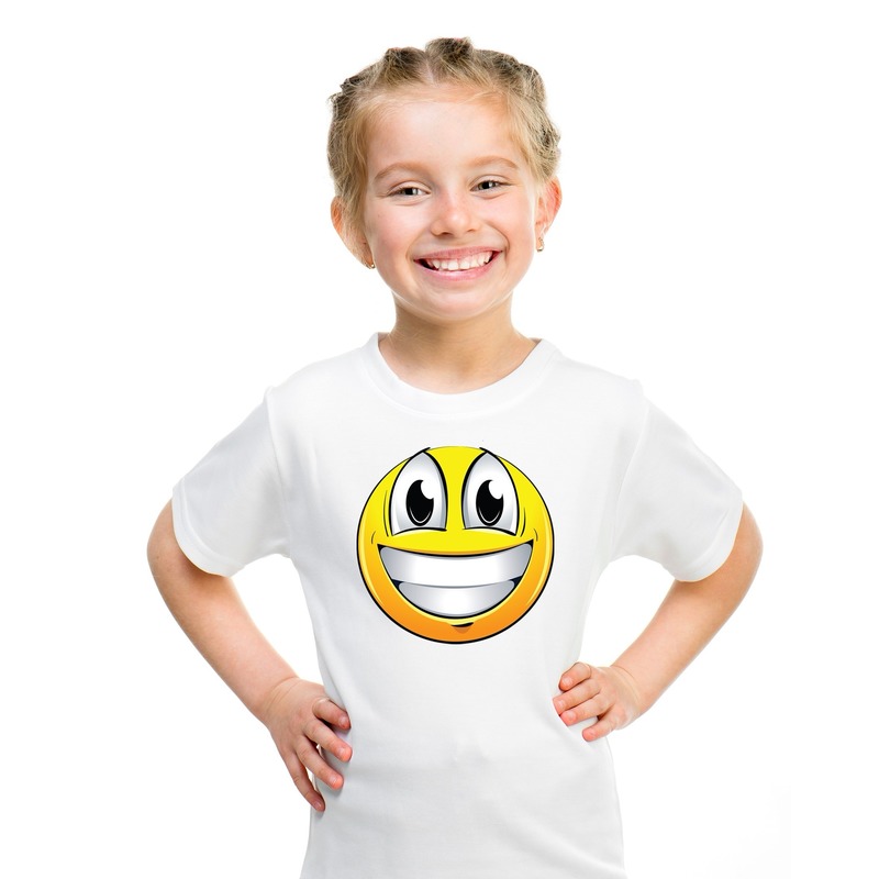 Emoticon t-shirt super vrolijk wit kinderen