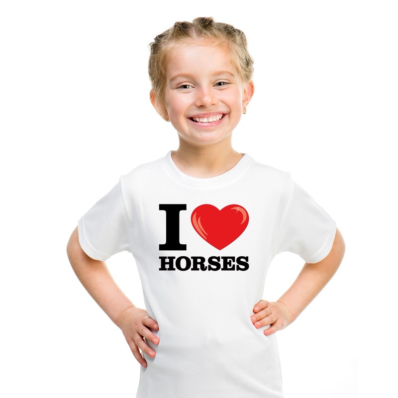 I love horses / paarden t-shirt - wit - voor kinderen - korte mouwen - katoen
