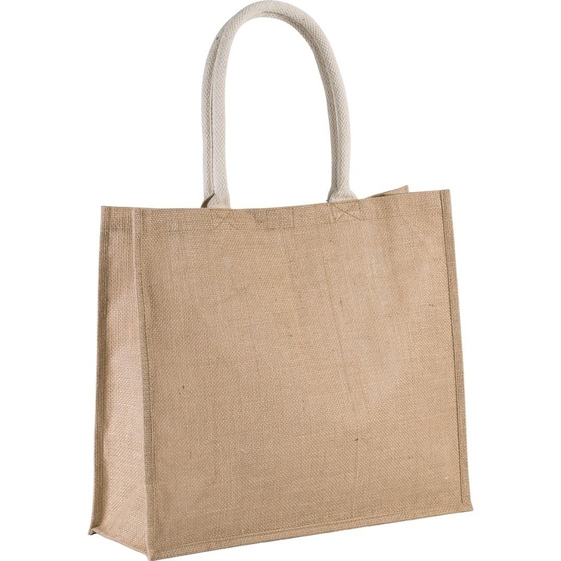 Jute boodschappen strandtas - 1x - beige - 42 x 36 cm - Strandartikelen beach bags/shoppers