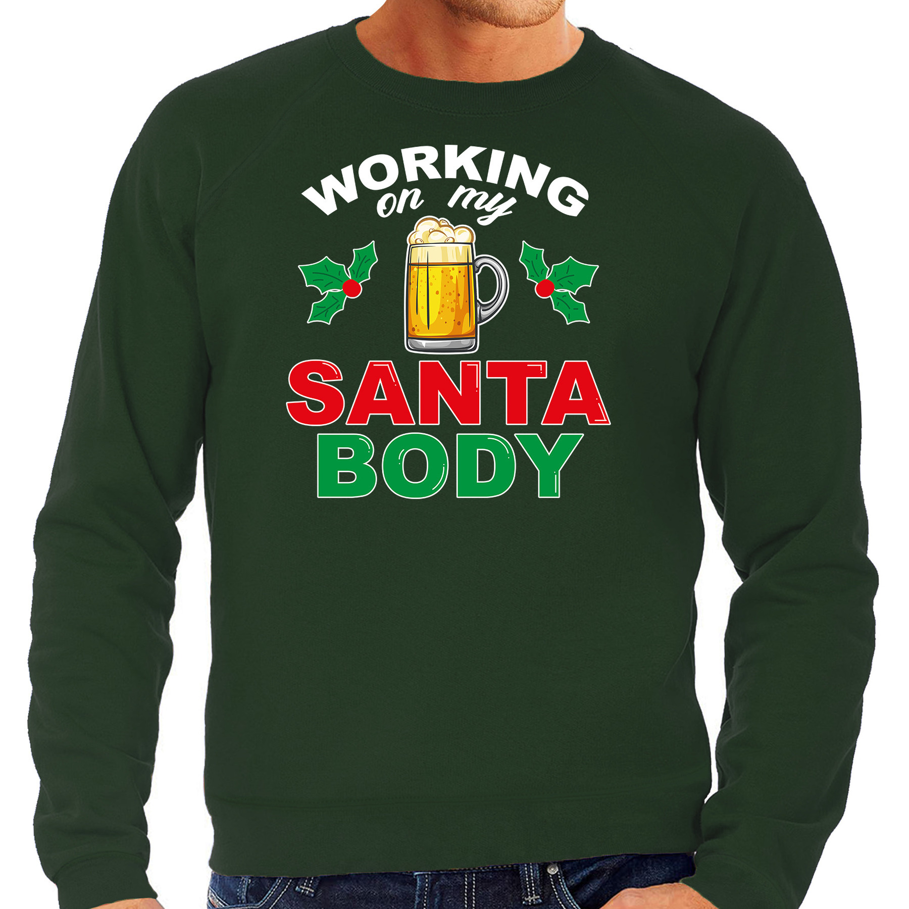 Foute kersttrui - Santa Body - heren - groen - kerstborrel - sweater