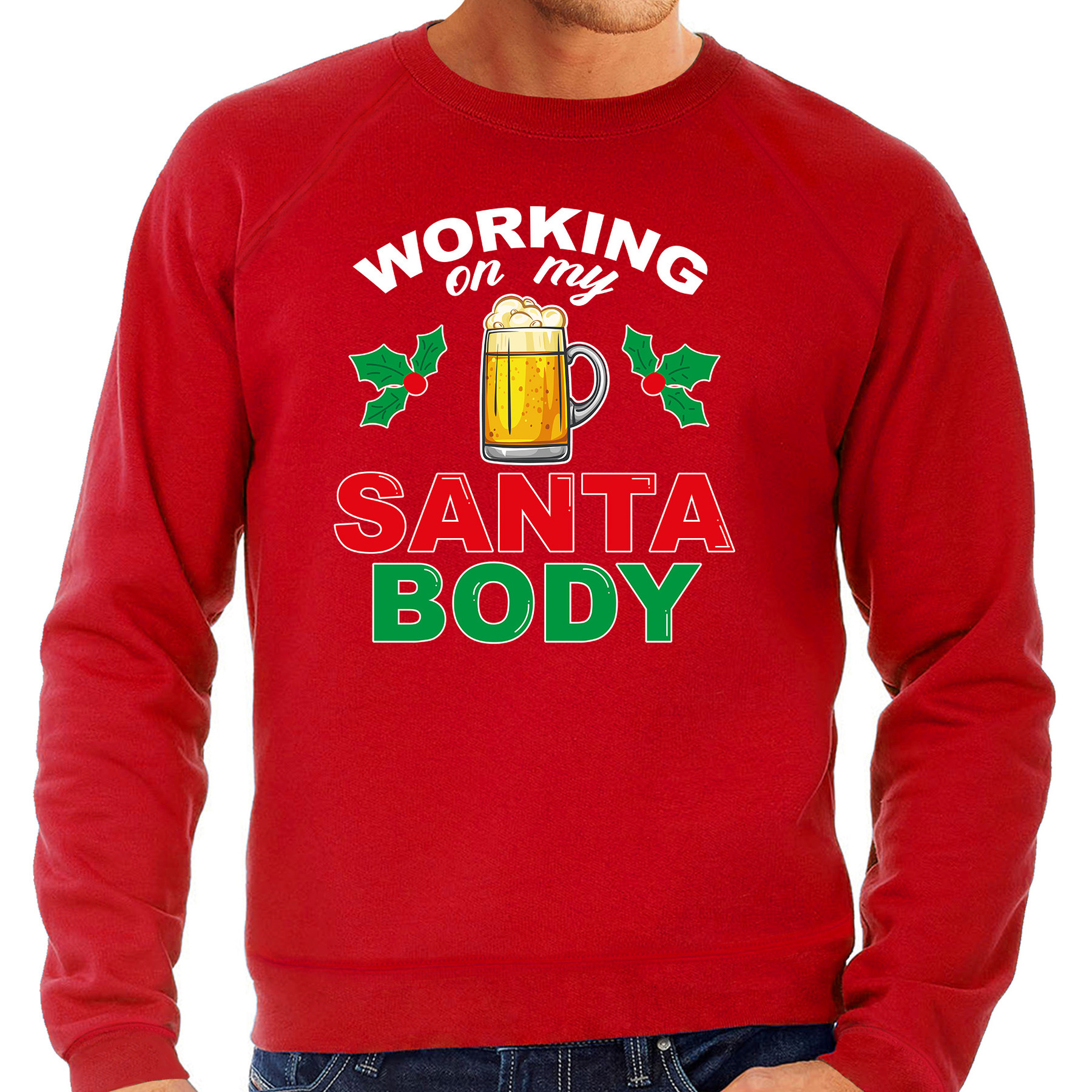Foute kersttrui - Santa Body - heren - rood - kerstborrel - sweater