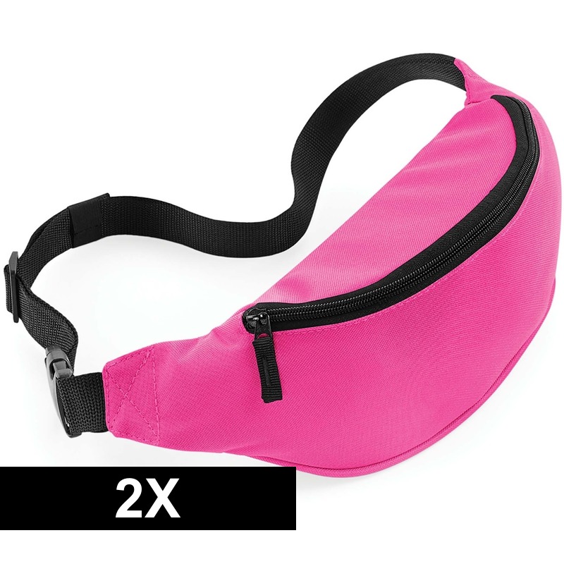 Heuptasje/buideltasje - 2x - fuchsia roze - 38 cm - festivaltasjes - Reis/vakantie/wandel tasje