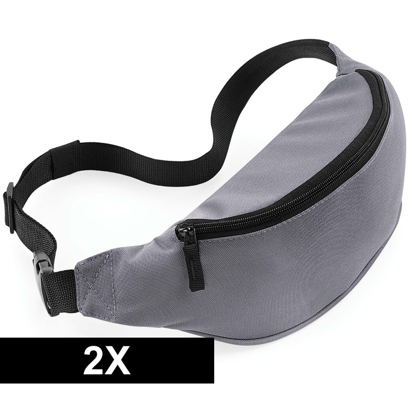 Heuptasje/buideltasje - 2x - grijs - 38 cm - festivaltasjes - Reis/vakantie/wandel tasje