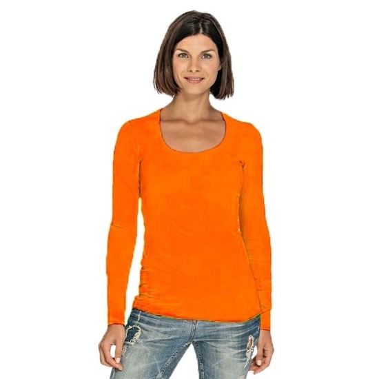 Lemon & Soda Bodyfit T-shirt - dames - lange mouwen - oranje - basic t-shirts
