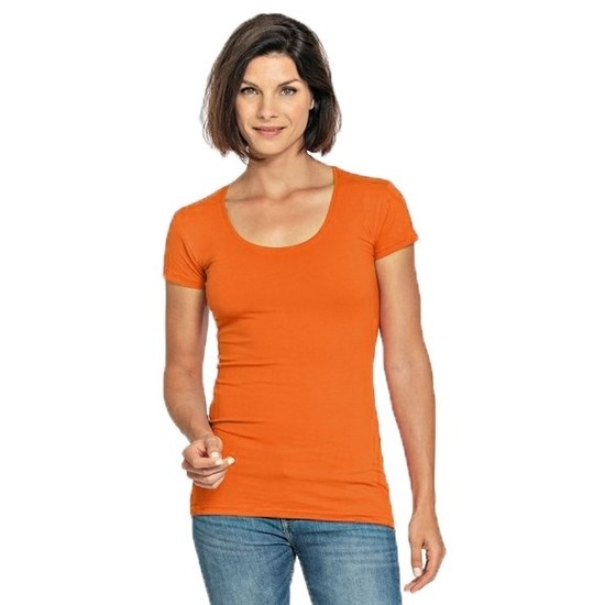 Lemon & Soda casual fashion t-shirt - bodyfit - dames - oranje - ronde hals - korte mouwen