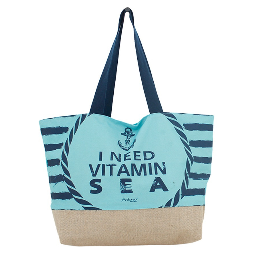 Strandtas I Need Vitamin Sea blauw 37 x 53 cm