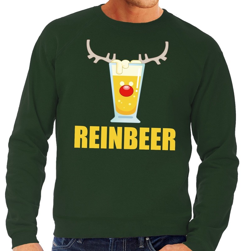 Foute kersttrui - sweater - bierglas Reinbeer - groen - voor heren - Kersttruien