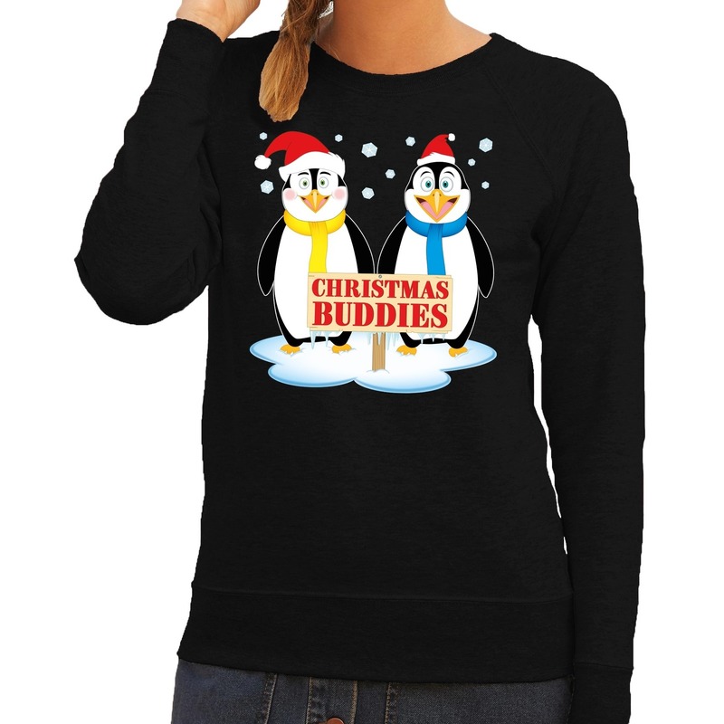 Foute kersttrui - sweater - pinguin vriendjes - zwart - voor dames - Kersttruien