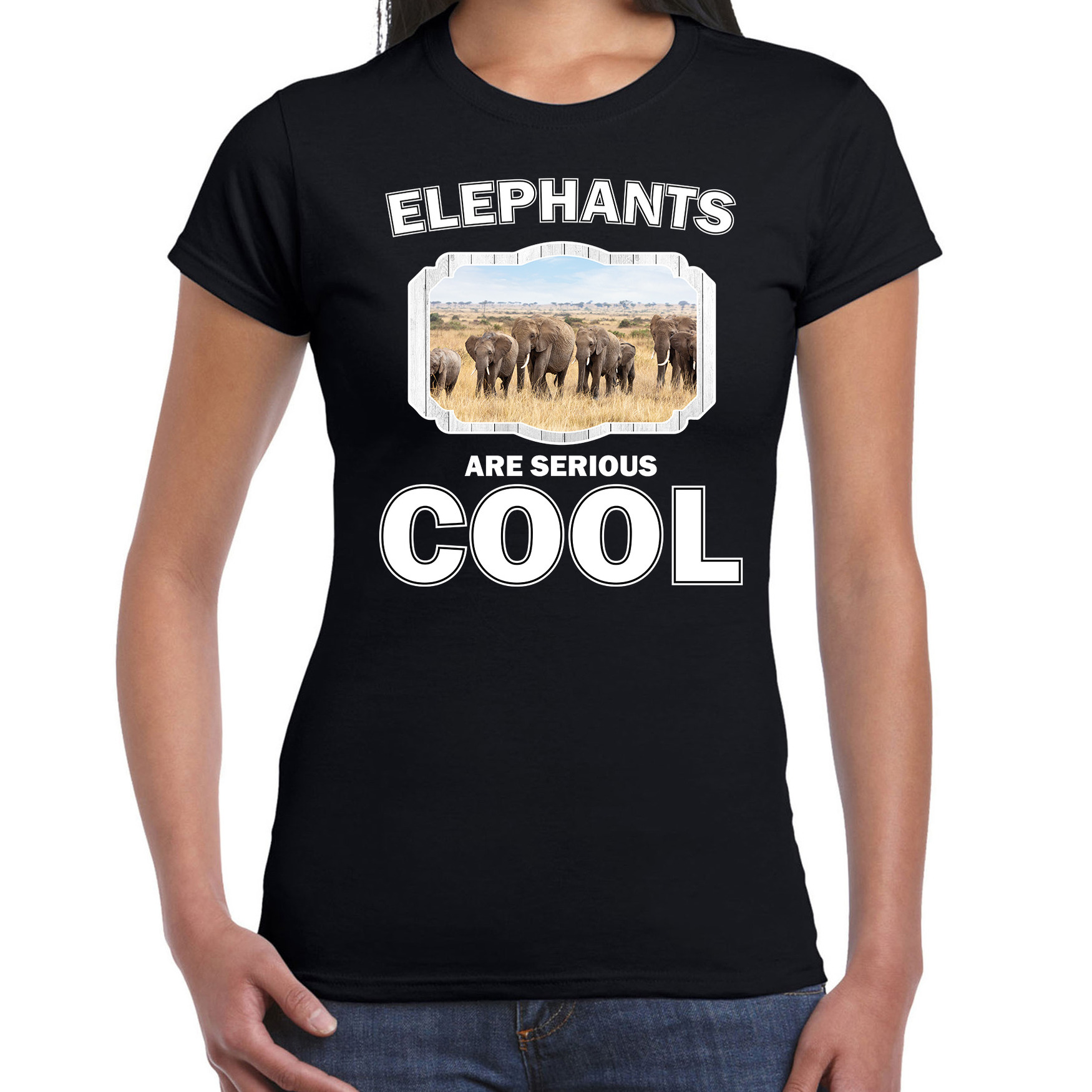Dieren olifant t-shirt zwart dames - elephants are cool shirt - kudde olifanten