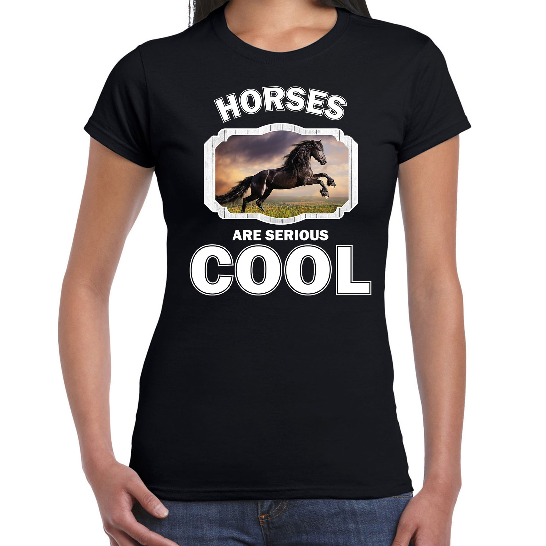 Paarden t-shirt - zwart - dames - horses are cool shirt - paarden liefhebber shirt