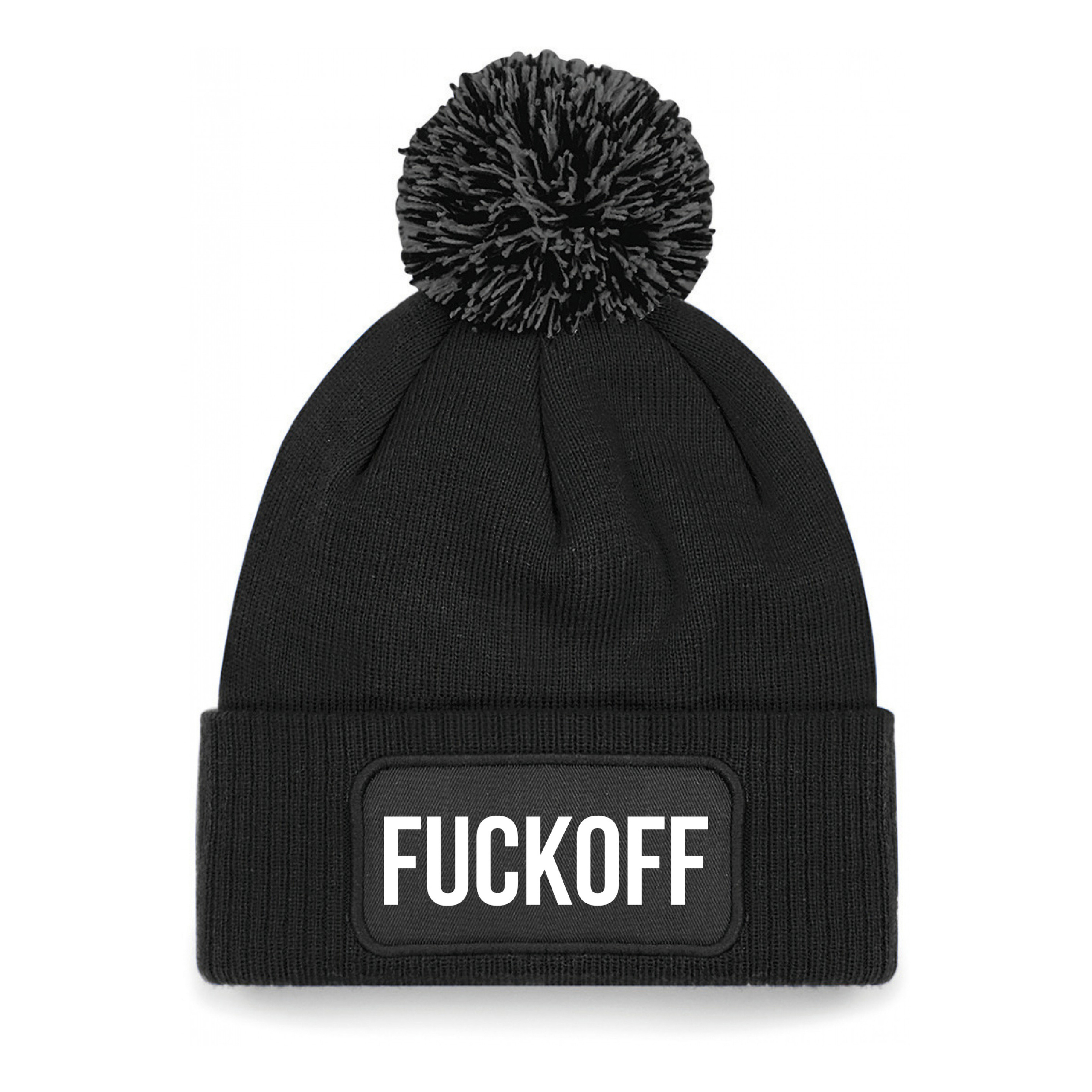 Wintersport muts met pompom - fuck off - zwart - one size - unisex - Apres ski beanie