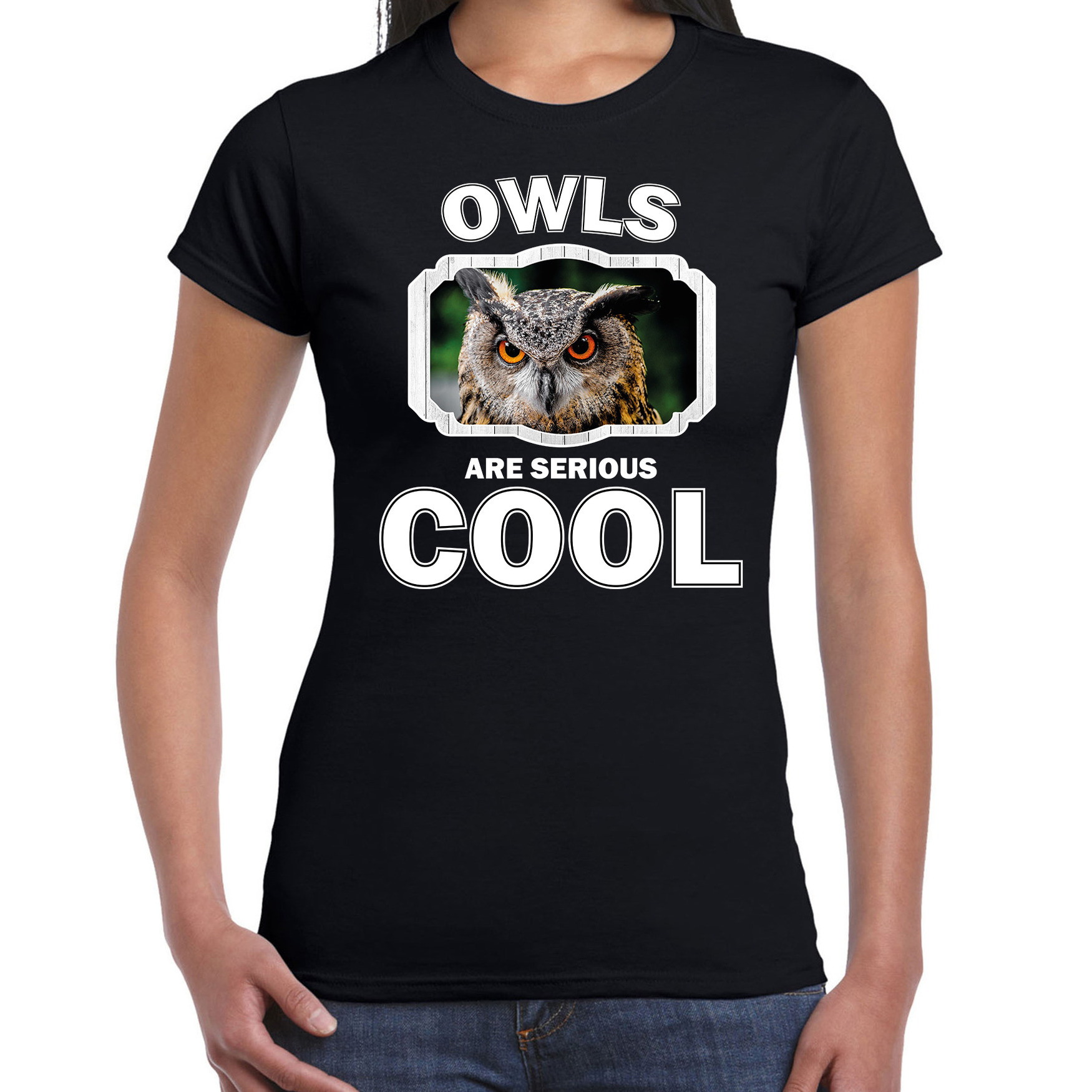 Dieren uil t-shirt zwart dames - owls are cool shirt