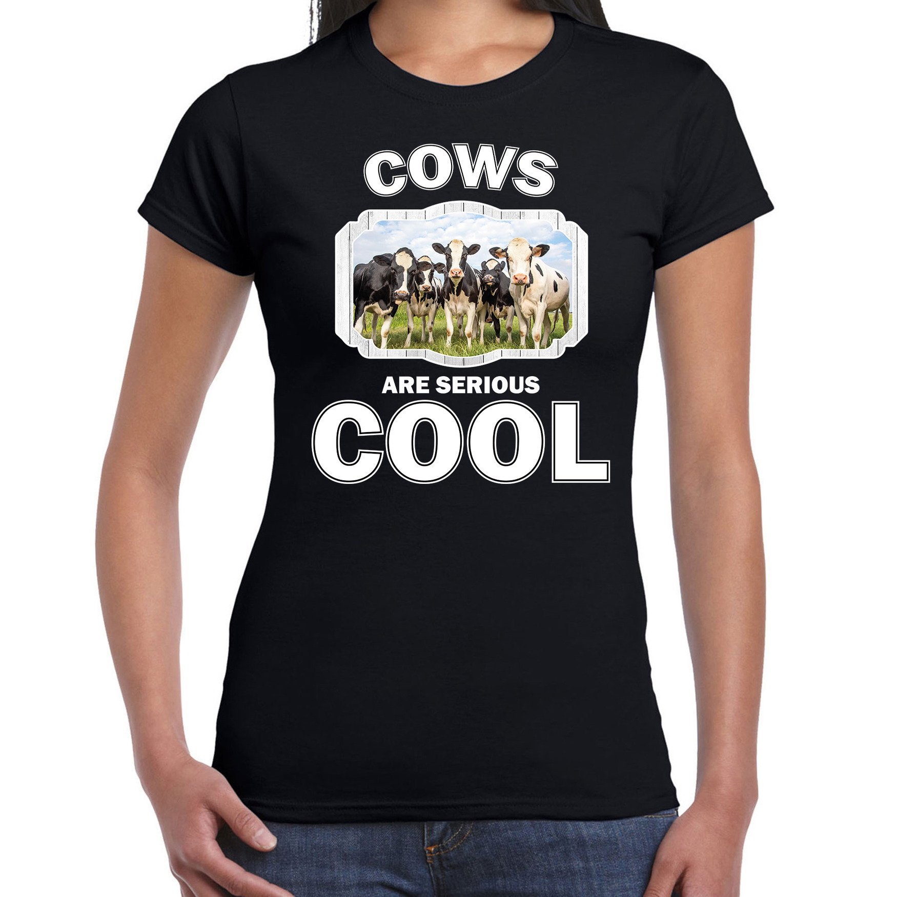 Dieren kudde koeien t-shirt zwart dames - cows are cool shirt
