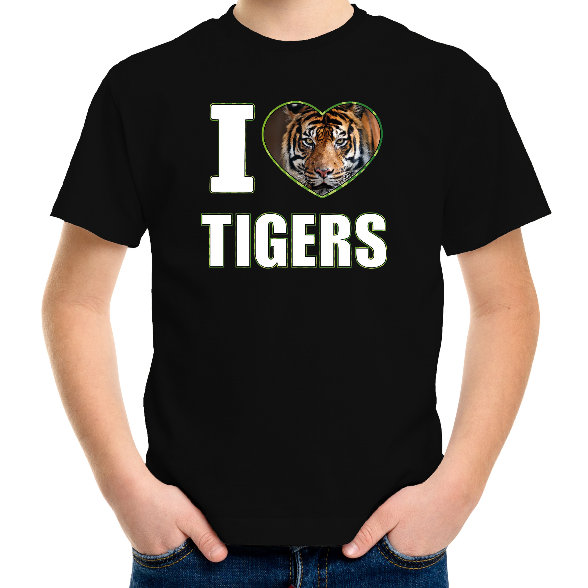 I love tigers t-shirt met dieren foto van een tijger zwart voor kinderen