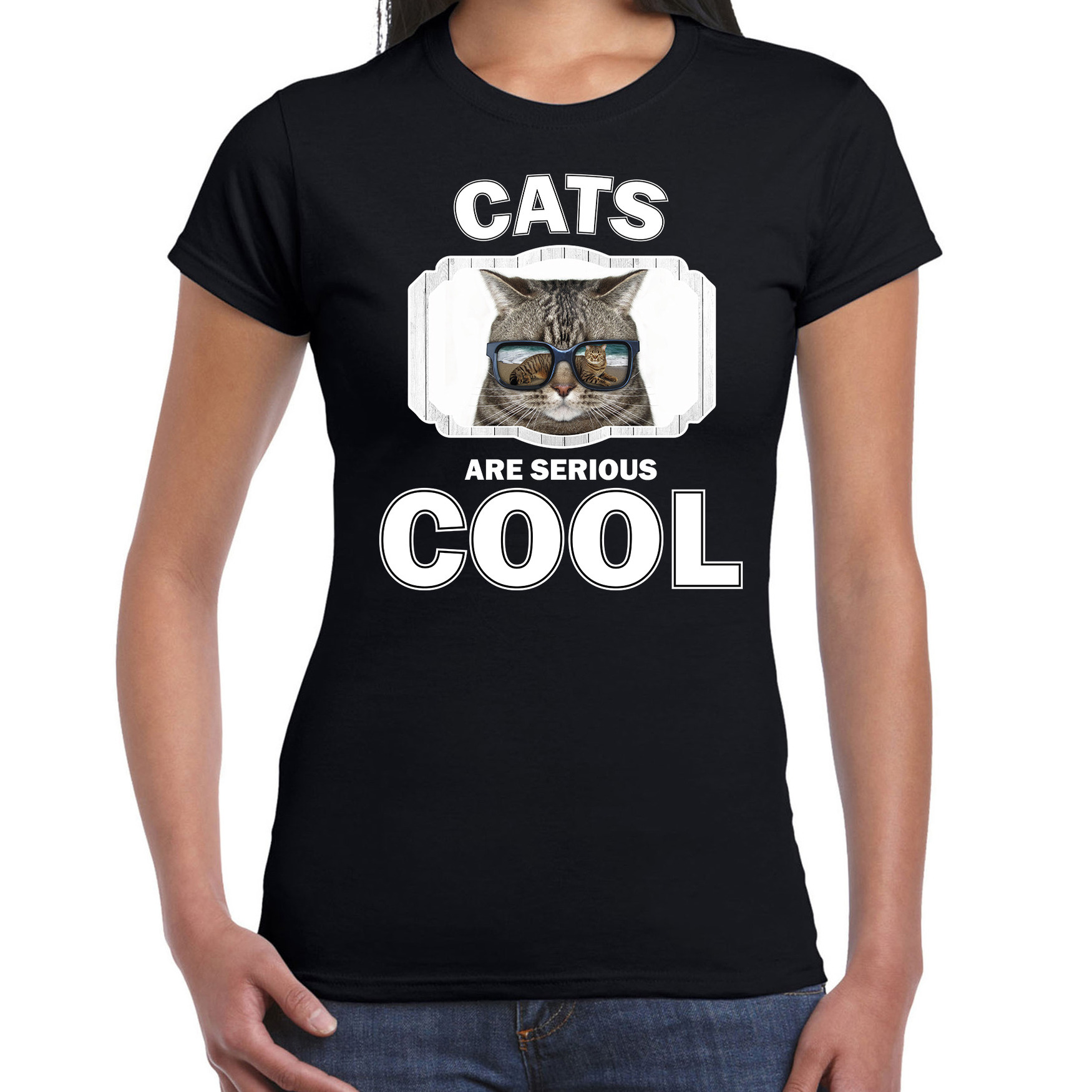 Dieren coole poes t-shirt zwart dames - cats are cool shirt