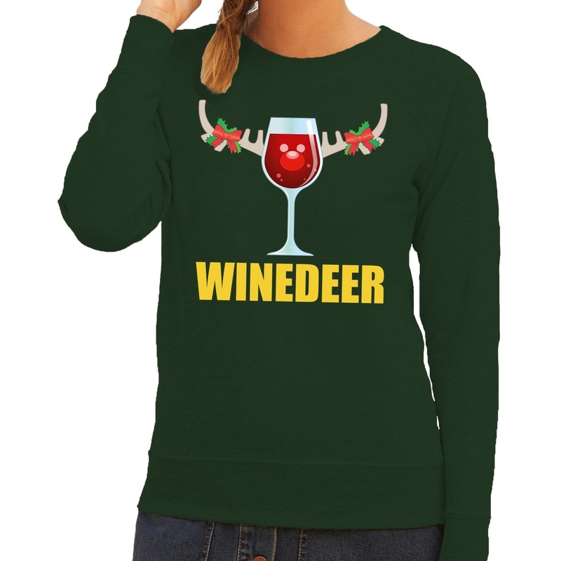 Foute kersttrui - sweater - groen - wijn - Winedeer - voor dames - kersttruien - Funny - Drank