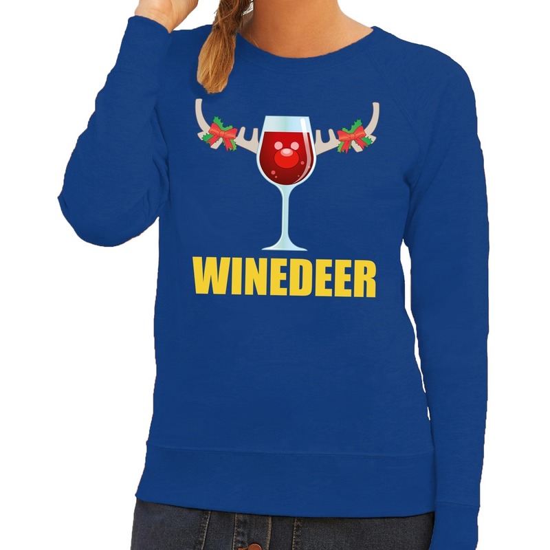 Foute kersttrui - sweater - blauw - wijn - Winedeer - voor dames - kersttruien - Funny - Drank