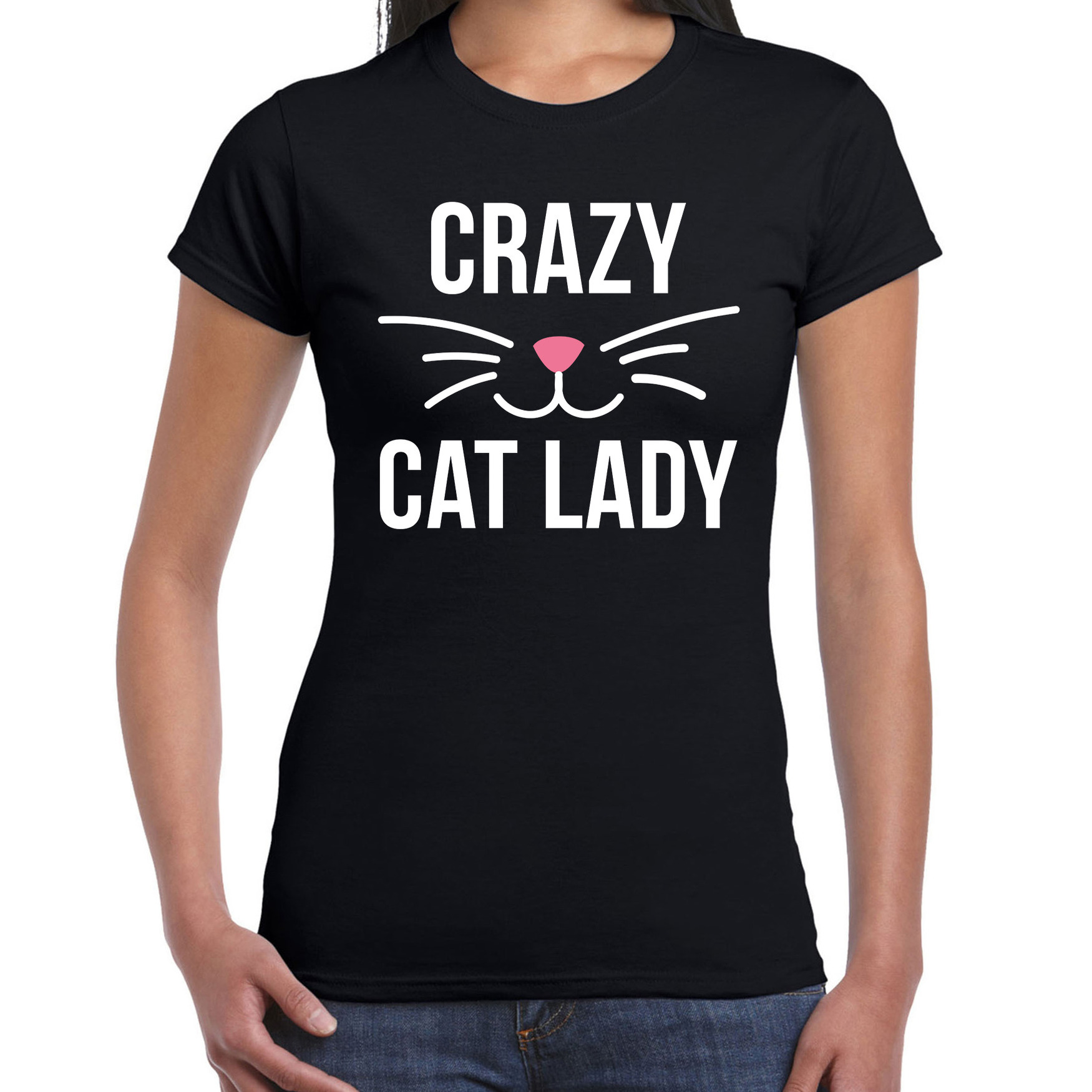 Crazy cat lady kattenvrouw kat t-shirt zwart voor dames