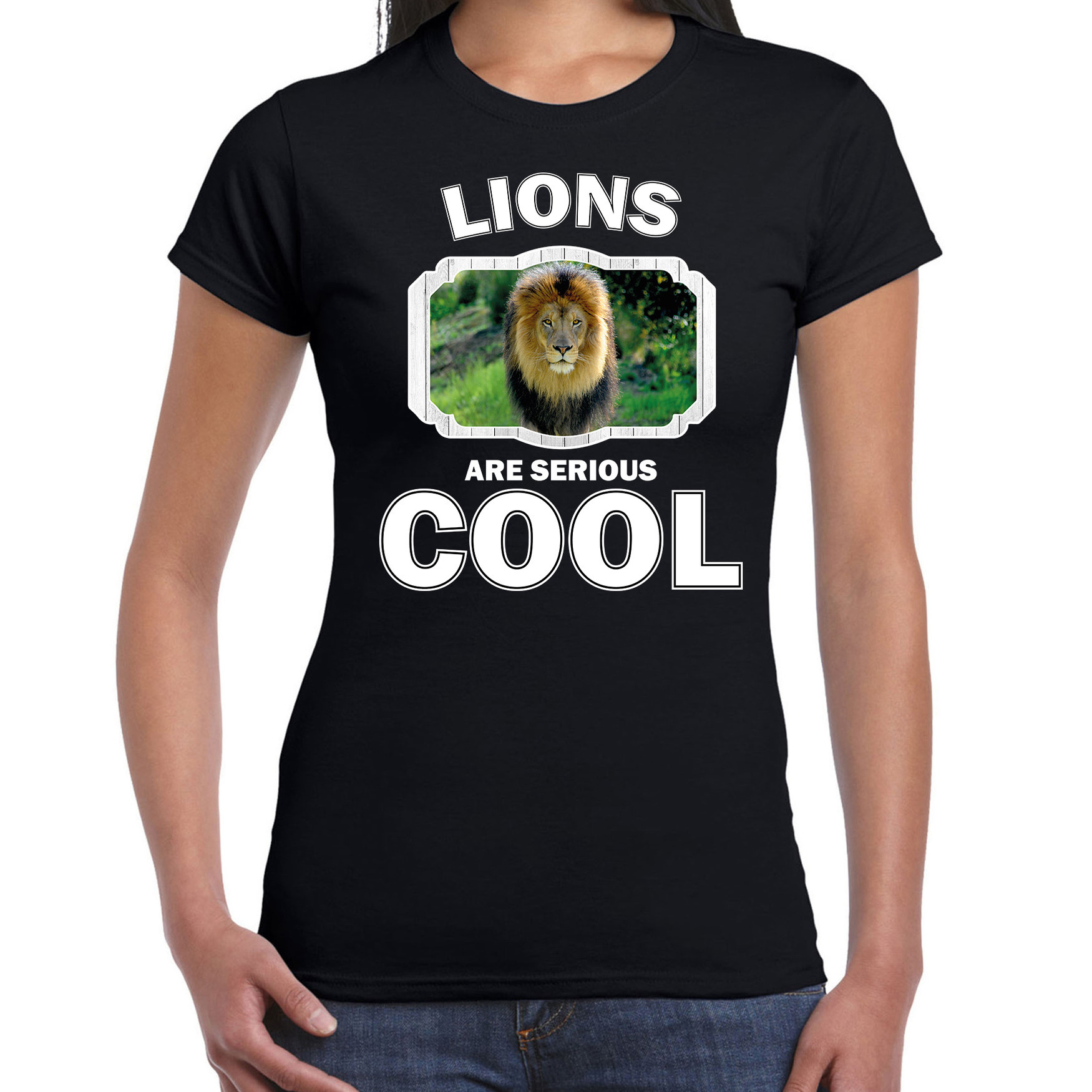 Dieren leeuw t-shirt zwart dames - lions are cool shirt