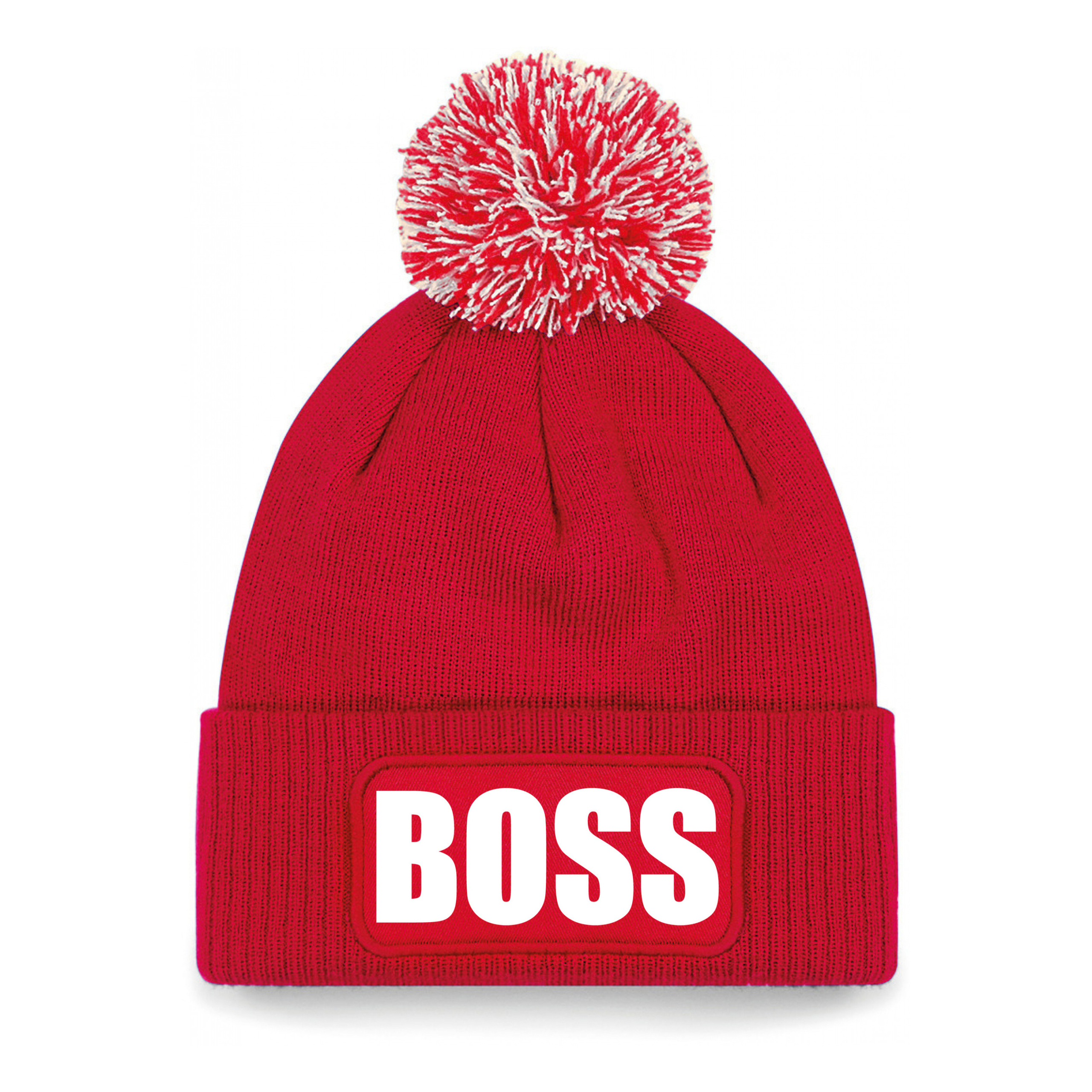 Boss muts/beanie met pompon - onesize - unisex - rood