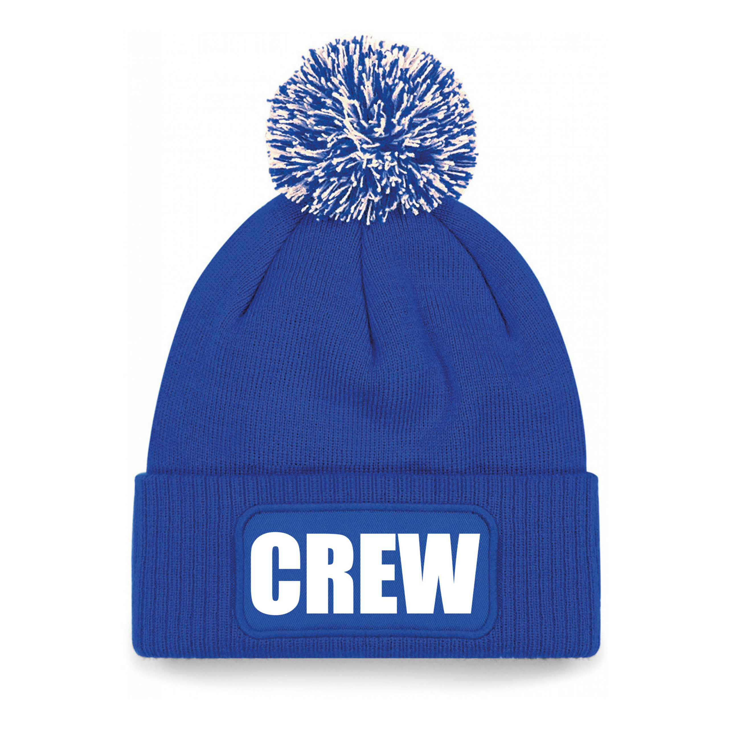 Crew muts/beanie met pompon - onesize - unisex - blauw